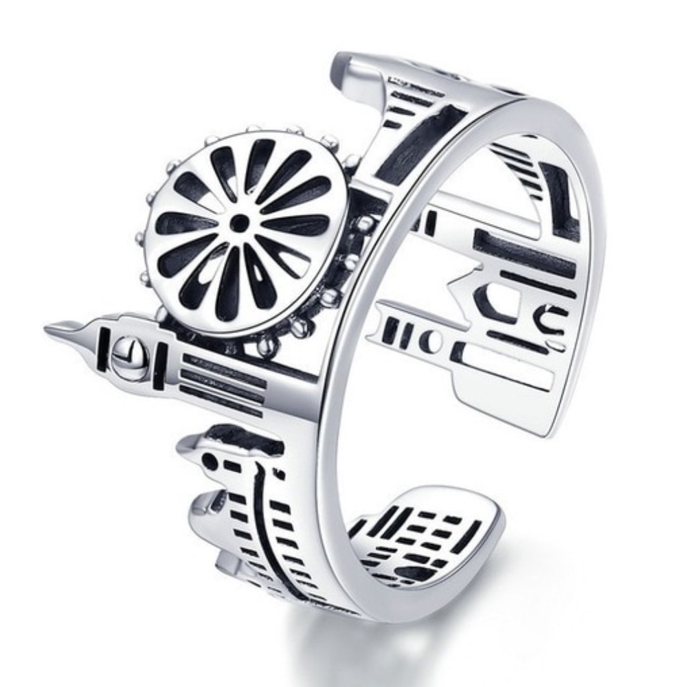 925 Sterling Silver London City Landmarks Open Adjustable Ring